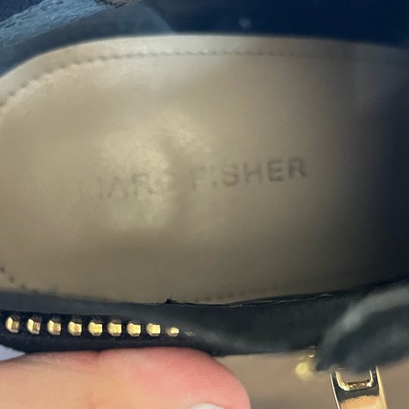Marc Fischer 9.5 black heel gold zipper,3.5 inch leather/suede peep toe - Picture 10 of 14